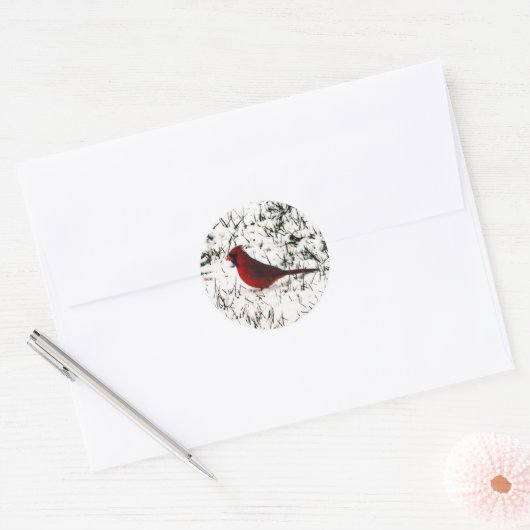Sticker Rond Joyeux Noël Cardinal (Enveloppe)