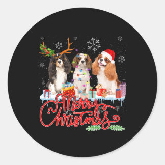 Sticker Rond Joyeux Noël Cavalier King Père Noël Reindeer Light