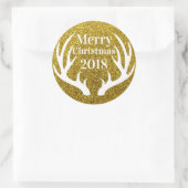 Sticker Rond Joyeux Noël Cerf Antlers Parties scintillant Or Fa (Sac)
