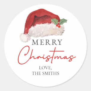 Sticker Rond Joyeux Noël Chapeau de Père Noël Gui