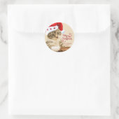 Sticker Rond Joyeux Noël, Chat avec chapeau de Père Noël (Sac)