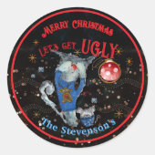 Sticker Rond Joyeux Noël Chat et souris moche (Devant)