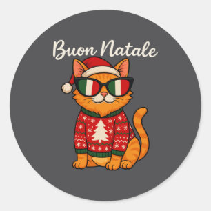 Sticker Rond Joyeux Noël Chat Italien de Noël, Italie Fierté Ho