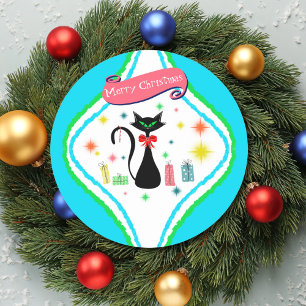 Sticker Rond Joyeux Noël Chat Siamois Rétro