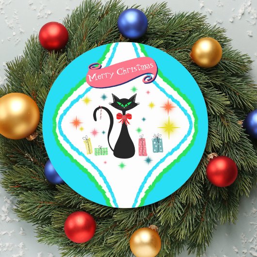 Sticker Rond Joyeux Noël Chat Siamois Rétro 