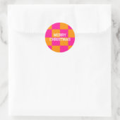 Sticker Rond Joyeux Noël Check Hot rose orange (Sac)