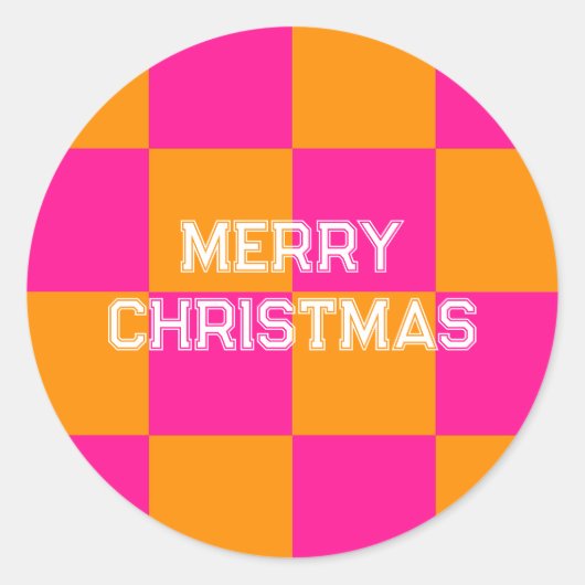 Sticker Rond Joyeux Noël Check Hot rose orange (Devant)
