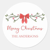 Sticker Rond Joyeux Noël Chic Coquette Red Bow Personnalisé (Devant)