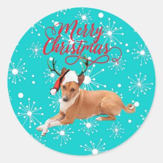 Sticker Rond Joyeux Noël chien Basenji 
