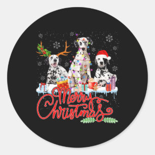 Sticker Rond Joyeux Noël Chiens Dalmatiens Père Noël Reindeer L