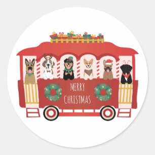 Sticker Rond Joyeux Noël Chiens de vacances Trolly