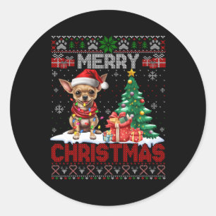 Sticker Rond Joyeux Noël Chihuahua Amoureux des chiens Famille