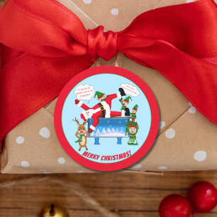 Sticker Rond Joyeux Noël Chiropracteur Père Noël & Elfes Client