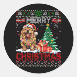 Sticker Rond Joyeux Noël Chow Chow Amoureux des chiens Famille