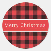 Sticker Rond Joyeux Noël classique Rouge et noir Buffalo plaqué (Devant)