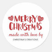 Sticker Rond Joyeux Noël Coeurs faits avec amour (Devant)