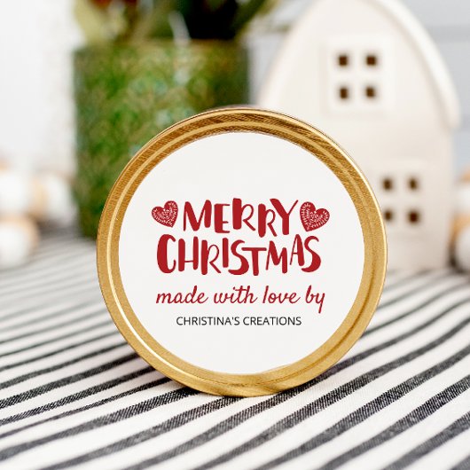 Sticker Rond Joyeux Noël Coeurs faits avec amour