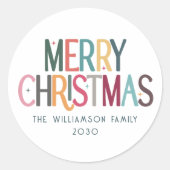 Sticker Rond Joyeux Noël coloré Joli Stars Rétro (Devant)