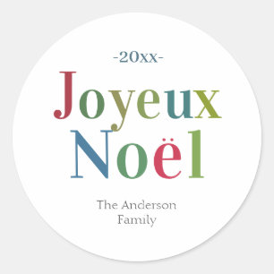 Sticker Rond Joyeux Noel coloré Noël français