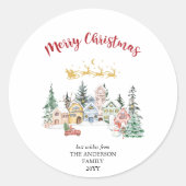 Sticker Rond Joyeux Noël | Conception de maison d'hiver enneigé (Devant)