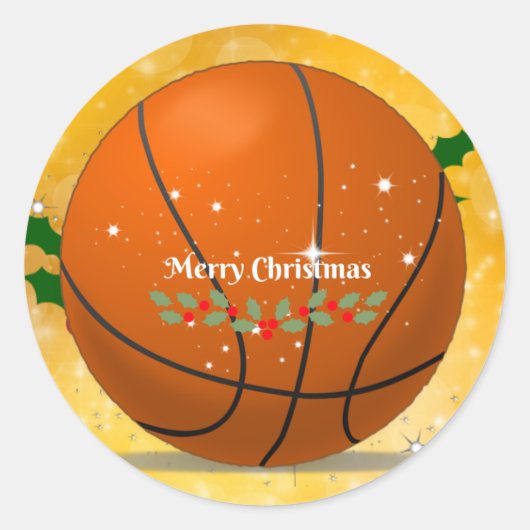Sticker Rond Joyeux Noël, conception de Noël de basket (Devant)