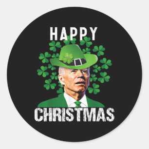 Sticker Rond Joyeux Noël Confus Drôle Joe Biden St Patric