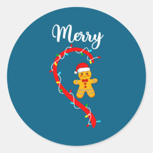 Sticker Rond Joyeux Noël Couple Pain d'Épice Pyjama Noël Maman