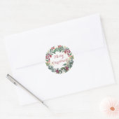 Sticker Rond Joyeux Noël Couronne de houx (Enveloppe)