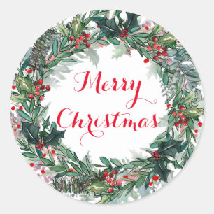 Sticker Rond Joyeux Noël Couronne de houx