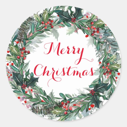 Sticker Rond Joyeux Noël Couronne de houx (Devant)