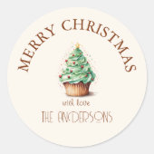 Sticker Rond Joyeux Noël! Cupcake-Noël-Arbre (Devant)