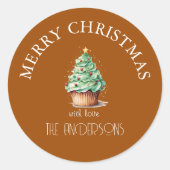 Sticker Rond Joyeux Noël! Cupcake-Noël-Arbre (Devant)