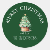 Sticker Rond Joyeux Noël! Cupcake-Noël-Arbre (Devant)