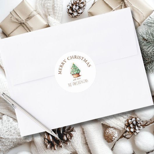 Sticker Rond Joyeux Noël! Cupcake-Noël-Arbre