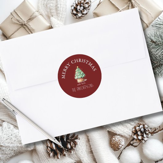 Sticker Rond Joyeux Noël! Cupcake-Noël-Arbre