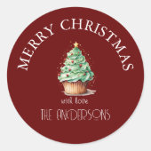 Sticker Rond Joyeux Noël! Cupcake-Noël-Arbre (Devant)