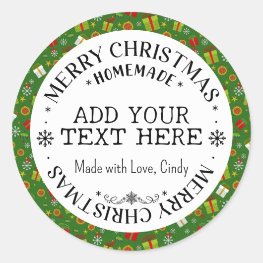 Sticker Rond Joyeux Noël Custom Green Holiday Maison (Devant)