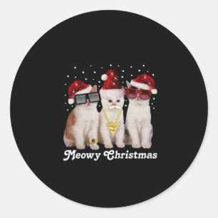 Sticker Rond Joyeux Noël   Cute Chat avec Père Noël