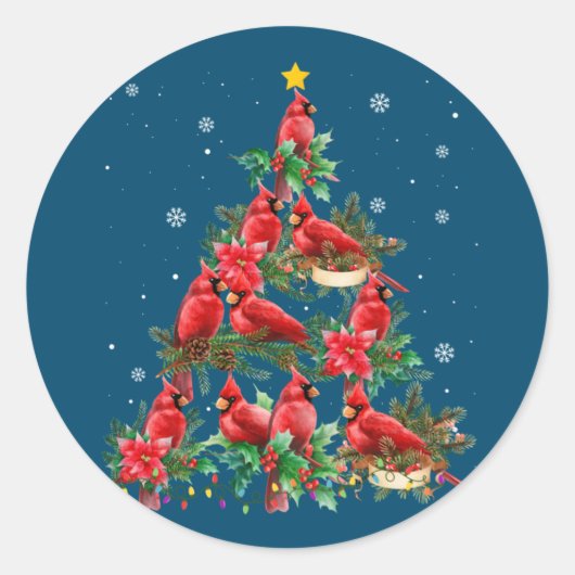 Sticker Rond Joyeux Noël Cutest Cardinal Oiseaux Amateurs Noël (Devant)