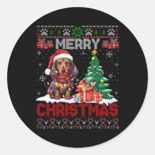 Sticker Rond Joyeux Noël Dachshund Amoureux des chiens Famille