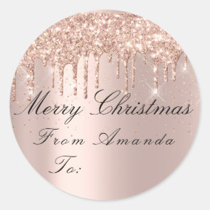 Sticker Rond Joyeux Noël de à vacances Étincelle Rose Confet