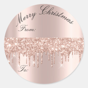 Sticker Rond Joyeux Noël De À Vacances Étincelle Rose Or