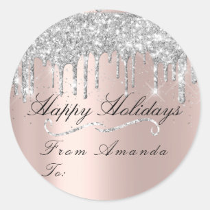 Sticker Rond Joyeux Noël De À Vacances Gris Nouveau Rose
