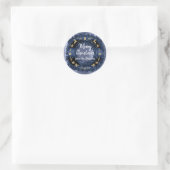 Sticker Rond Joyeux Noël de Blue Navy Parties scintillant Gold  (Sac)