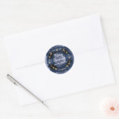 Sticker Rond Joyeux Noël de Blue Navy Parties scintillant Gold  (Enveloppe)