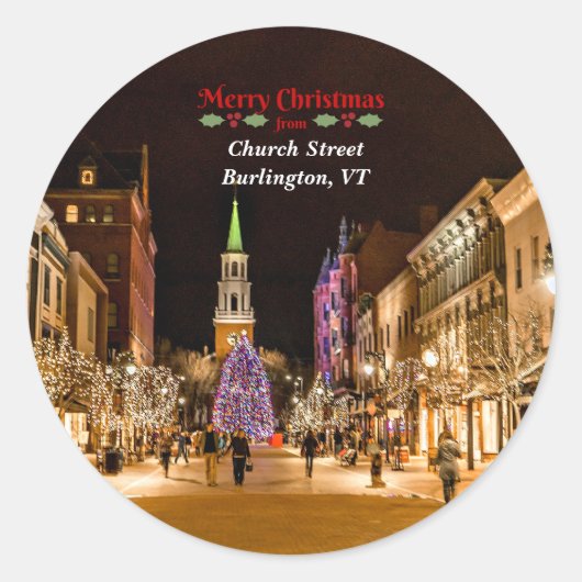 Sticker Rond Joyeux Noël de Burlington VT, (Devant)