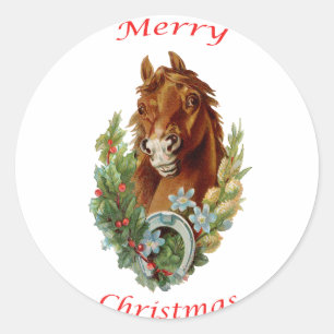 Sticker Rond Joyeux Noël de cheval vintage
