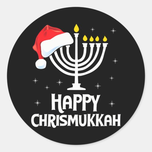 Sticker Rond Joyeux Noël de Chrismukkah Santa Hat Menorah (Devant)