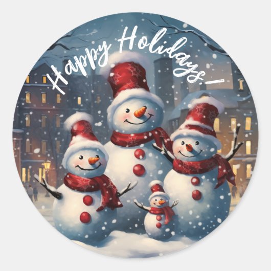 Sticker Rond Joyeux Noël de famille Snowman (Devant)
