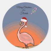 Sticker Rond Joyeux Noël de Floride, Flamant rose, (Devant)
